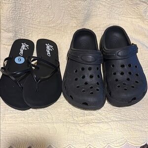 Black Flip Flops and Clogs Girls size 6